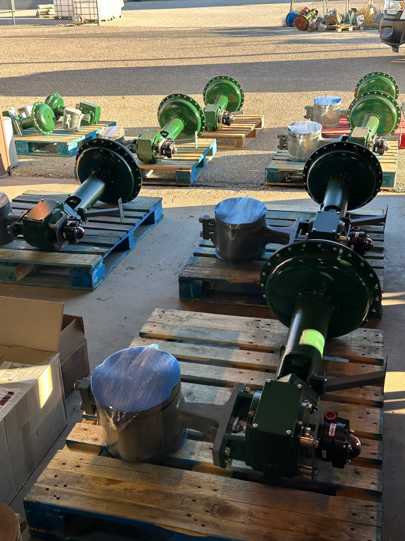Refurbished pneumatic valves on pallets, ready for shipment